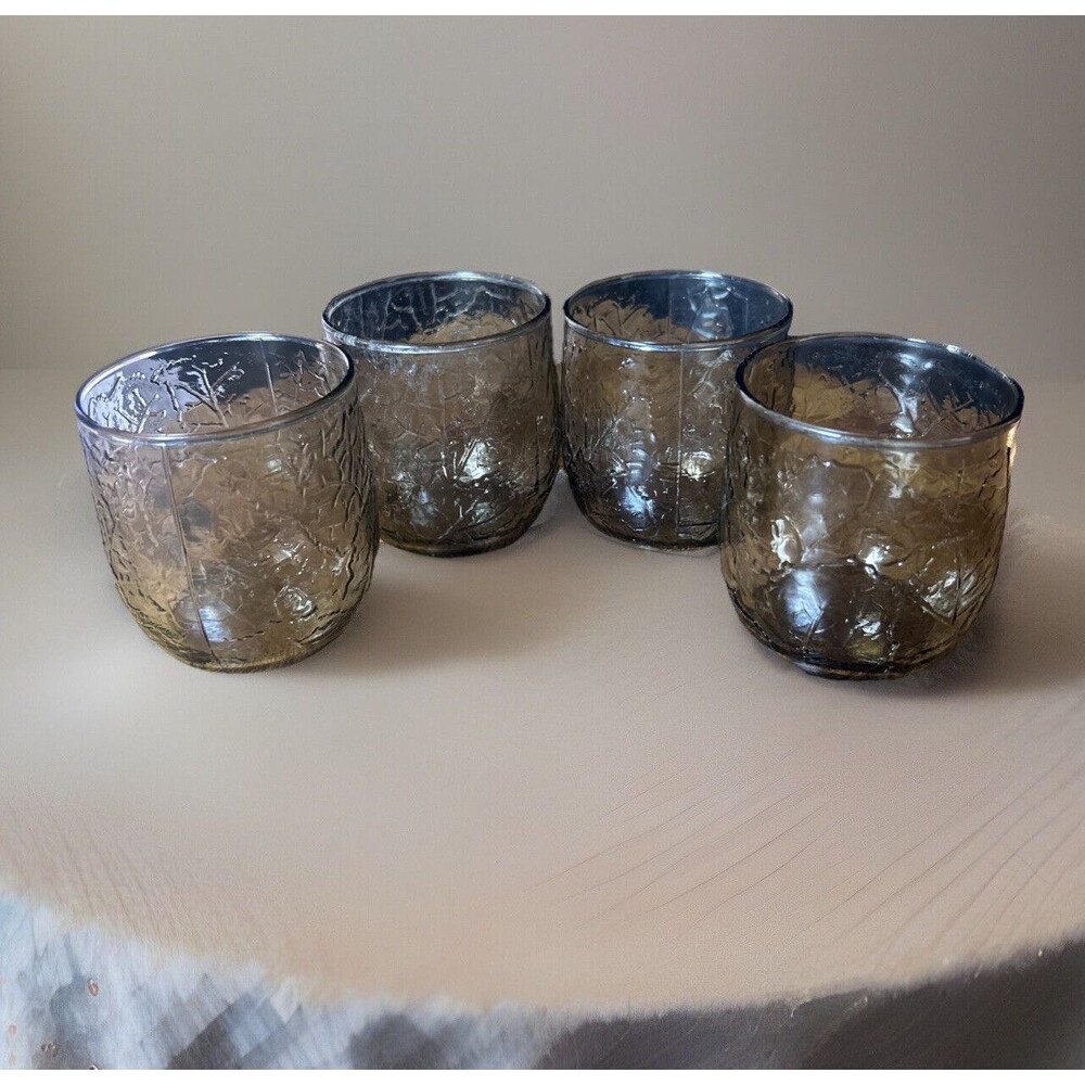 Anchor Hocking Sherwood Spicy Brown on the Rocks set of four Short Glasses 70’s